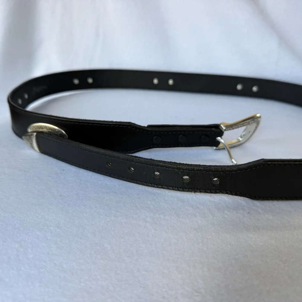 Brighton Leather Belt Womens 46 Black Western Silver Concho Engraved Buckle